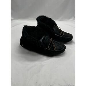 UGG Alena Indoor Outdoor Moccasin Slippers Womens Size 8 Black Suede Sheepskin